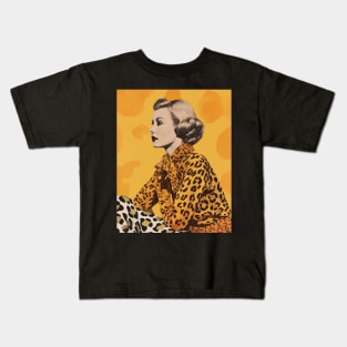 Leopard Print Elegant Lady Vintage Collage Kids T-Shirt